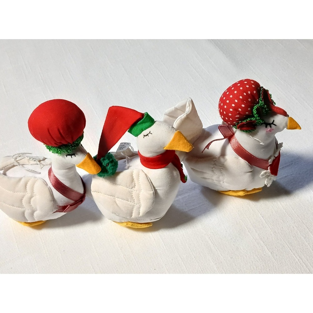 VTG 80s Country Geese Fabric Handmade Christmas Ornaments Lot 3 Plush Stuffed - Picture 11 of 12